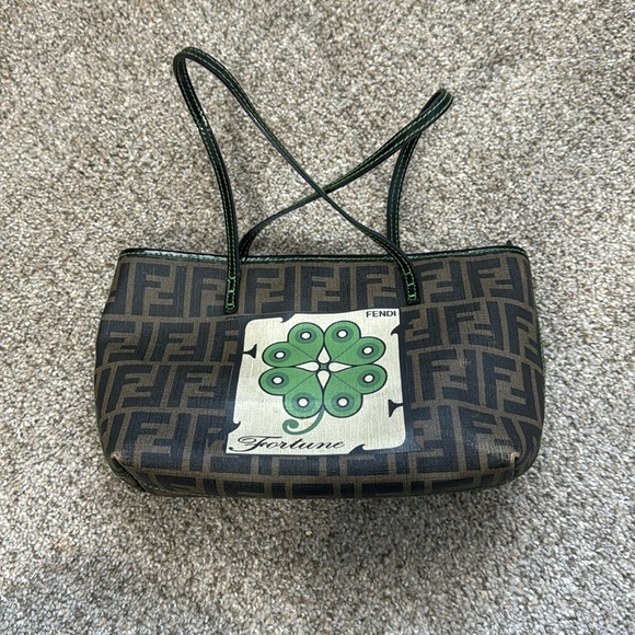 Fendi Tobacco Zucca Coated Canvas Fortune Print Roll Shopper Tote - Picture 3 of 7